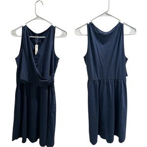 OUGES Women's‎ Navy Blue Sleeveless Dress - Size M, Elegant & Flowy